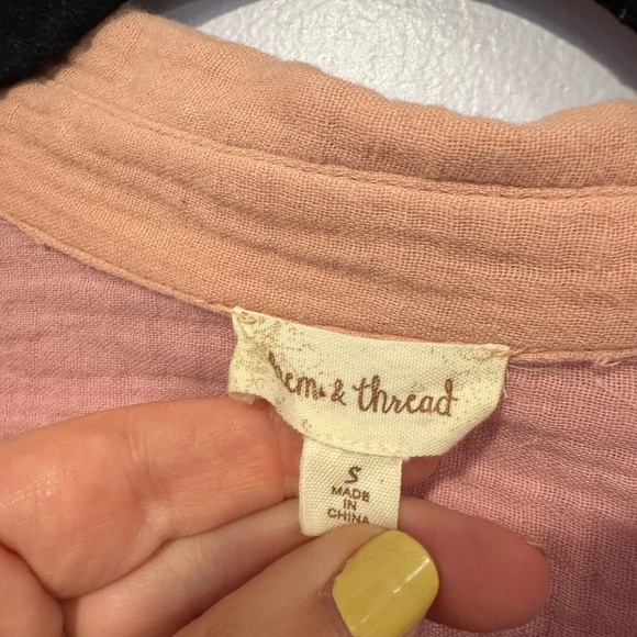 Hem & Thread pink and orange gauze linen button down shirt - Picture 2 of 3